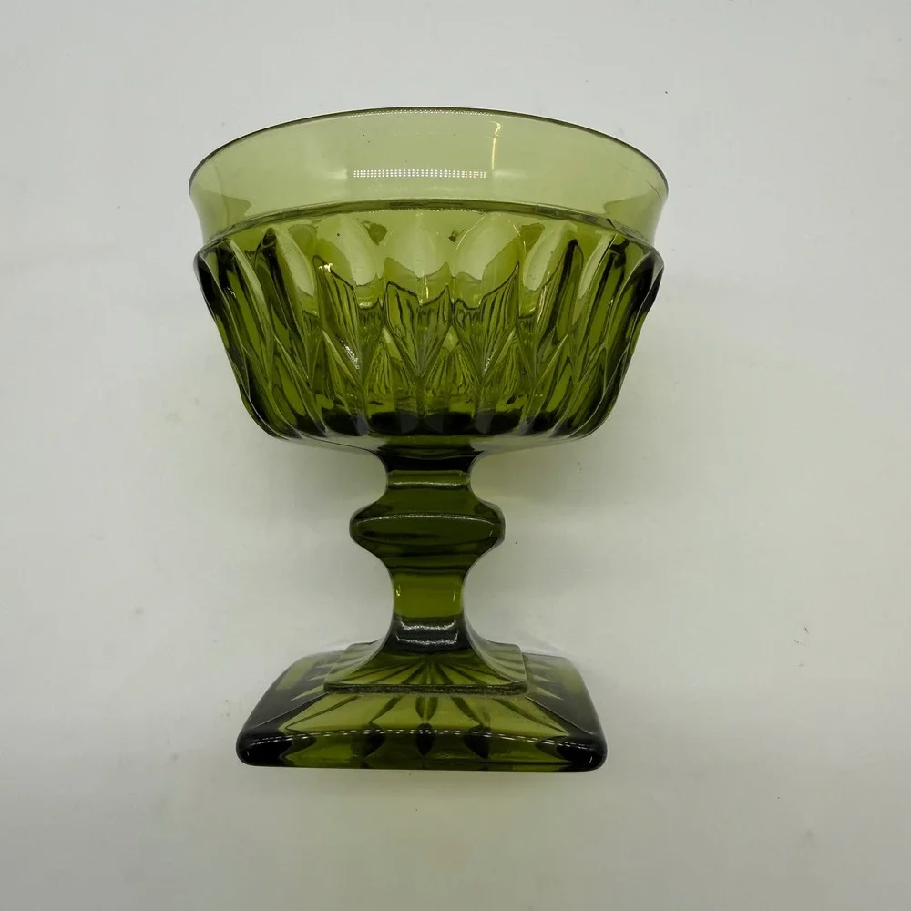Vtg indiana Glass green Pedestal Compote Dish goblet MCM Retro mountvernon